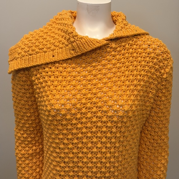 Lauren Hansen Golden Yellow Popcorn Stitch Sweater with Sculptural Collar XL - Picture 5 of 11